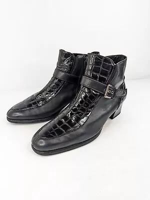 Sz 9 Or 9.5 Vintage GABOR LADY Black Rock Leather Zip Up Ankle Boots Booties • $59