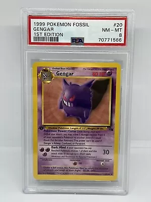 $45 • Buy 1999 Pokemon Fossil #20 Gengar 1st Edition PSA 8 NON HOLO