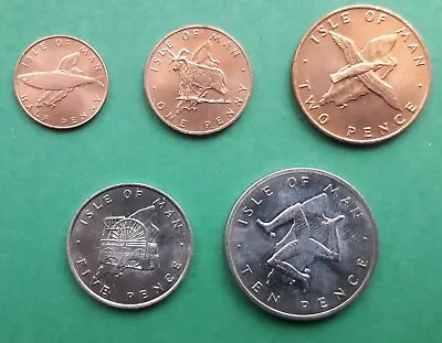 1976 Isle Of Man Coins X 5 -  1/2p  1p  2p  5p  & 10p • £7.50