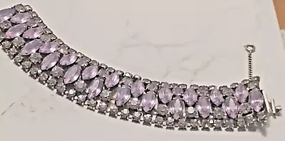 Vintage Light Blue Navette & Lilac Rhinestones Bracelet • $65