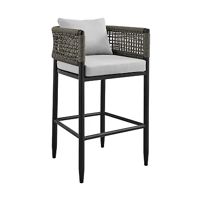 Armen Living Alegria Outdoor Patio Counter Height Bar Stool In Aluminum With Gre • $432.63