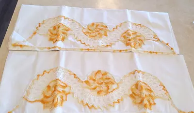 Vintage Pillowcases W/Crochet Insert -Variegated Gold Trio Starburst/Flower • $4.99