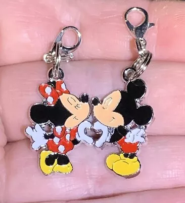 2 Pc Silver Mickey & Minnie Mouse Charm Zipper Pulls & Keychain Add On Clips • $7.50