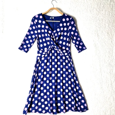 $27.95 • Buy ASOS Womens Dress Size  12 Blue Purple Spot Stretch Knit Short Sleeve V-Neck