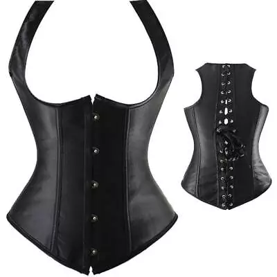 Women Black Punk Boned Waist Training Shaper Corset Overbust Lace Up Bustier Top • $24.79