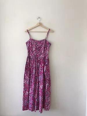 Laura Ashley Vintage Floral Pink Midi Strappy Dress - Sz 10-12. Cotton. Boned • $62.17