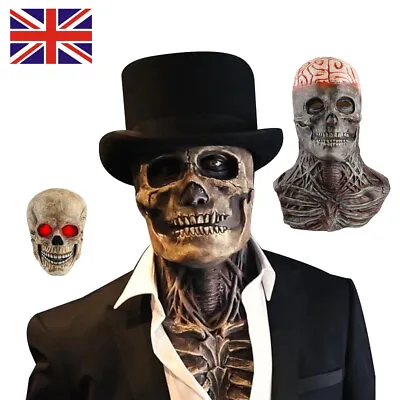 Halloween Full Head Latex Skull Mask Skeleton Movable Scary Party Jaw Brain Cos* • £9.99