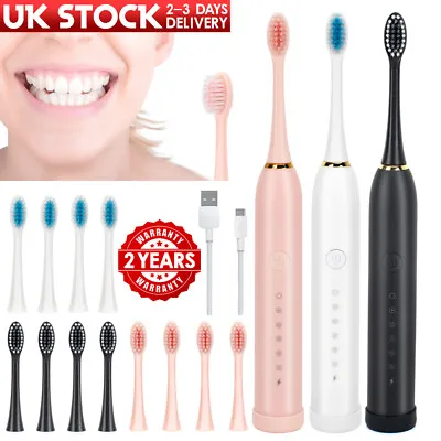 £7.23 • Buy Electric Toothbrush Sonic Rechargeable 6 Modes Kids Adults Brush 4 Heads USB