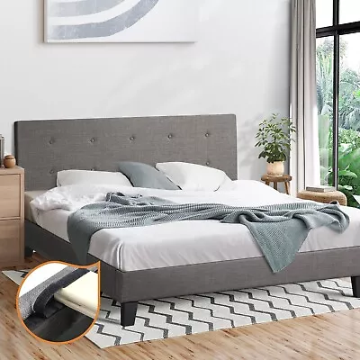 Oikiture Bed Frame Queen Double King Single Bed Platform  Fabric Grey • $159.90