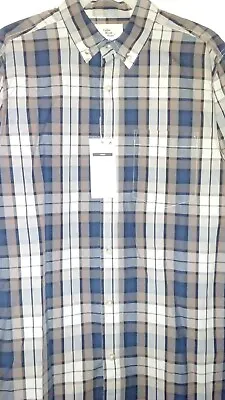 Long Sleeved Shirt Mens Xs New With Tags 100% Cotton Blue Grey Check Half Price • £4.99