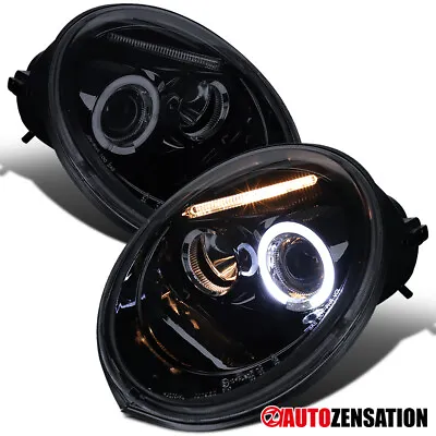 LED Halo Fit 1998-2005 VW Beetle Black Smoke Projector Headlights Left+Right • $178.99