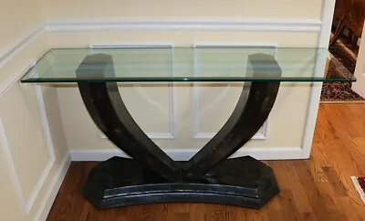 Vintage Maitland Smith Tessellated Glass Top Console Foyer Sofa Table • $1495