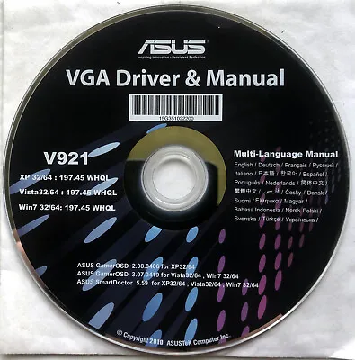 ASUS GamerOSD VGA Driver & Manual V921 CD Windows XP Vista 7 • $19.95