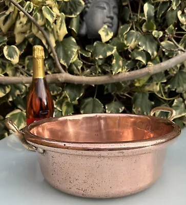 ANTIQUE FRENCH COPPER JAM PAN BASIN SINK BRONZE HANDLE 33cm Diam 2.8kg 1800s • £110