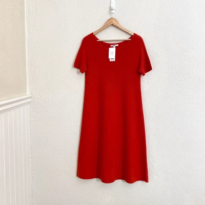 $40 • Buy Uniqlo Womens 3D Knit Cotton Fit & Flare Midi Dress Orange Red Size Medium