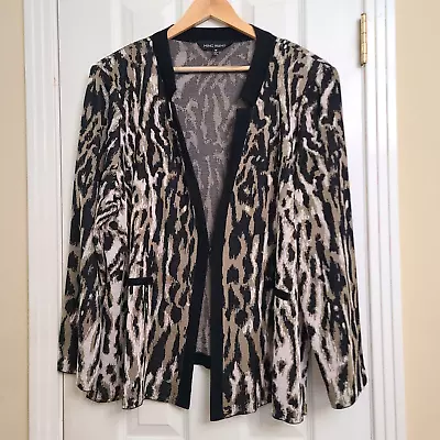 Ming Wang Womens Animal Leopard Print Cardigan Jacket One Clasp Size 1X • $64