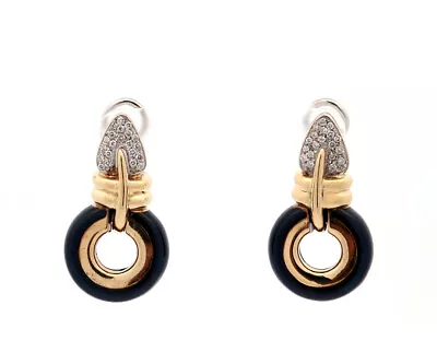 La Nouvelle Bague 0.75ctw Pave Diamond And Midnight Enamel Earrings In 18K • $2200