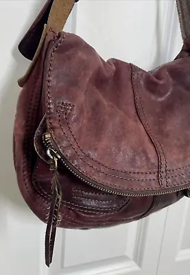 LUCKY BRAND Vintage Brown Lamb Leather Stash Foldover Shoulder Bag Hobo • $39.95