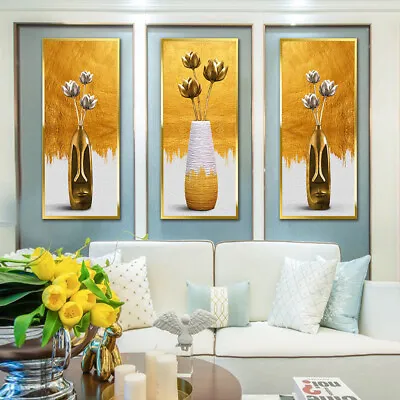 3pcs 3D Gold Flowers Vase Vinyl Stickers Living Room Wall Art Decals Decor XL • £6.79