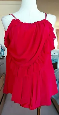 ISABEL MARANT Sleeveless Red Cami Blouse Silk Straps Frills Ruffles Size 0 4 • $75