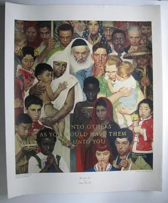 RARE Norman Rockwell 1972 Collotype The Golden Rule Ltd Printing Art Poster • $165