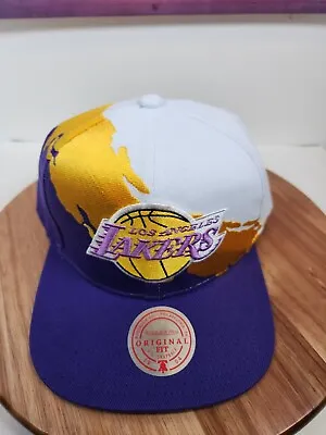 Mitchell & Ness Los Angeles Lakers Paintbrush Adjustable Snapback Hat Cap • $27
