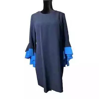 Milly Navy Blue Bell Sleeve Sheath Dress Sz 12 • $25.59