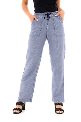 £9.99 • Buy Ladies Ex UK Store Linen Blend Summer Trousers Striped Tracksuit Bottoms Size