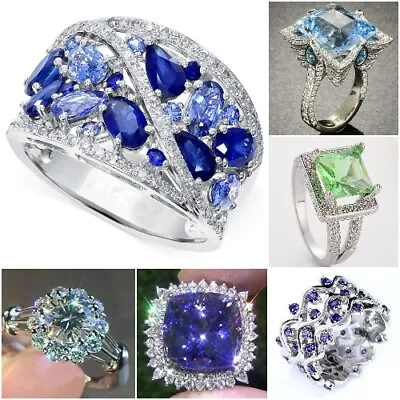 $1.96 • Buy Gorgeous Women 925 Silver Plated Cubic Zircon Ring Wedding Party Jewelry Sz 6-10