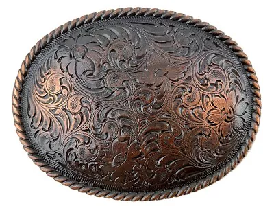 Engraved Oval Rope Border Antique Copper Finish Western Belt Buckle • $15.95