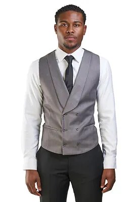 ÃZARMAN Slim Fit Shawl Collar Lapel Double Breasted 3 Button Silver Vest • $19.95