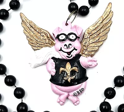 Pigs Fly Golden Wings Mardi Gras Beads Fleur De Lis Black & Gold Googles Scarf • $5.95