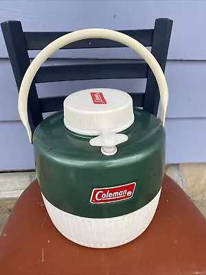 Vintage Coleman Green White 1 Gallon Drink Picnic Jug Cooler READ DESCRIPTION • $21.50