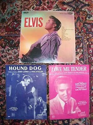 Elvis Presley Lot Vinyl Album & Sheet Music Hound Dog LP RCA Victor Records 50s • $65