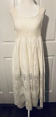 Antique Vintage White Crochet Lace Sleeveless Cotton Empire Nightgown Handmade • $75