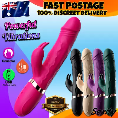 Large Realistic Rabbit Vibrator Big Dildo Clit Wand G-Spot Rechargeable Sex Toy • $36.95