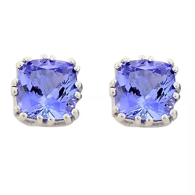 Solid 14KT White Gold Cushion Cut 2.00 Carat 100% Natural Blue Tanzanite Studs • $202.50