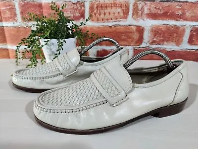 Mens Vintage St Michael M&s Uk 7 Wide Fit Stone Beige Woven Leather Loafer Shoes • £13.59