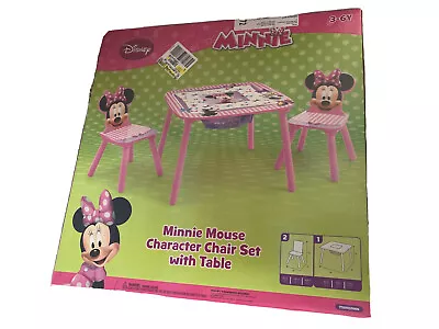 Kids Desk Disney Minnie Mouse Wood Storage Table And Chairs Set • $68