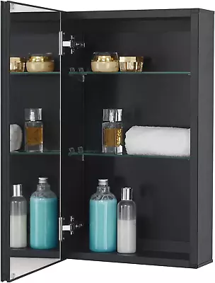 Medicine Cabinet 14 X 24 Inch Recessed Or Surface Mount Black Aluminu... • $195.99