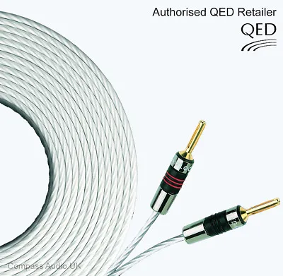 2 X 1m QED Silver MICRO Speaker Cable AIRLOC Forte Banana Plugs Terminated Pair • £50.95