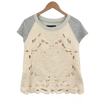 Anthropologie Saturday Sunday Shirt Top Womens Medium Beige Gray Millie Lace • $23.19