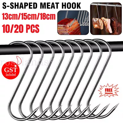 20Pcs S-Shaped Meat Hook Heavy Duty Stainless Steel Butcher Hooks Hanging Beef • $13.34