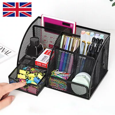 Metal Mesh Desk Organiser Stationery Pen Pencil Holder Tidy Storage For Office • £8.95