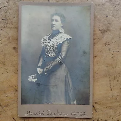 1907 Edwardian Photo Woman Formal Fashion Harold Baker Studio Large CDV 16x10cm • £5