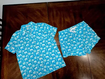 J Crew Pajama Short Set Womens Sz S Print Blue Cotton Funky Tropical Tie • $23