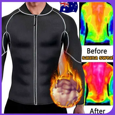 $24.79 • Buy Neoprene Sweat Men Sauna Suit Weight Loss Workout Jacket Long Sleeve Body Shaper
