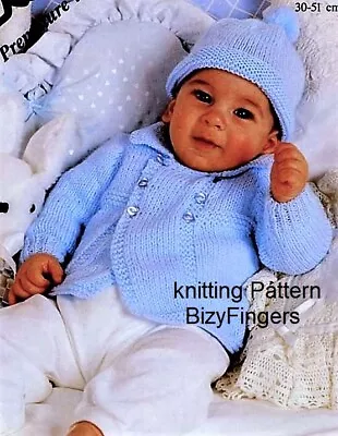 Baby Boys Jacket Cardigan Collar Hat KNITTING PATTERN DK 12 - 20 Premature Sizes • £2.15