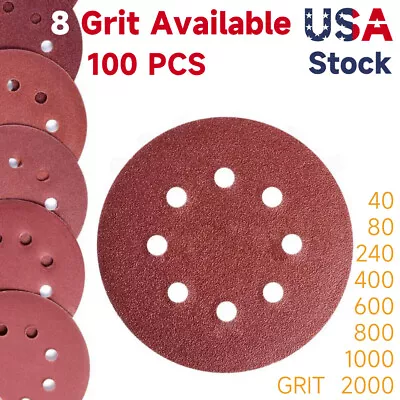 100PCS 5 Inch 40-2000 Grit Round Sanding Discs 8-Holes Hook Loop Sandpaper • $17.89