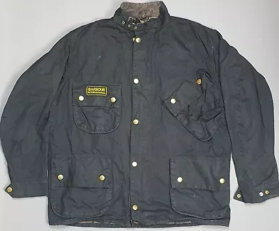 Barbour International C44 Wax Jacket Mens XL Black Motorcycle Belted Coat • $164.18